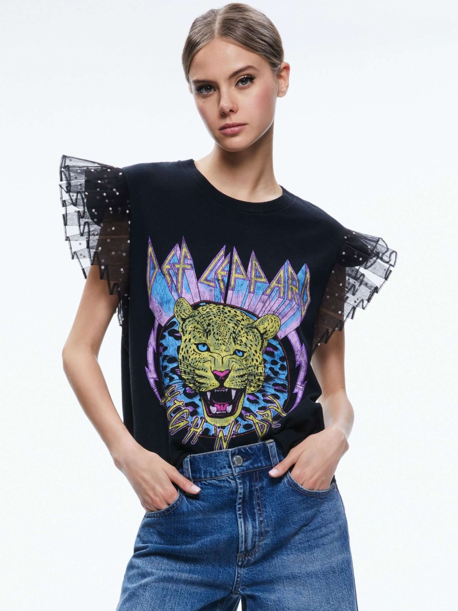 Tops * | Miller Tee With Tulle Puff Sleeves Alice And Olivia Flash Sale