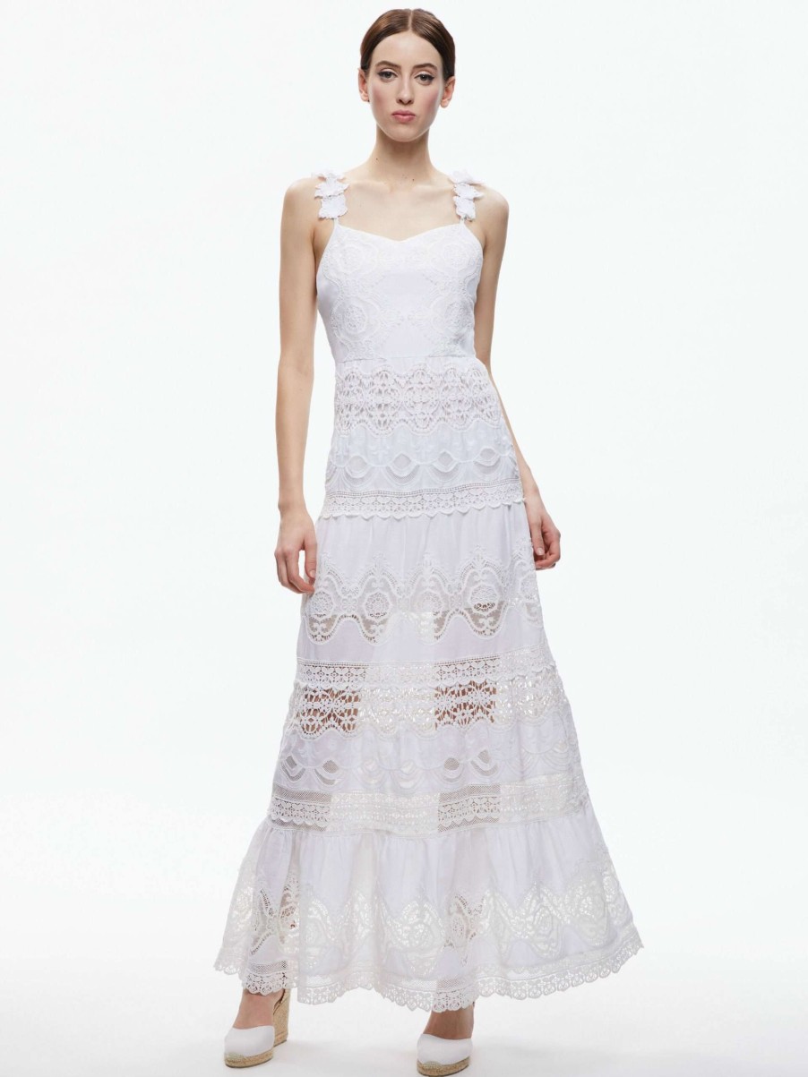 Dresses * | Alora Embroidered Sweetheart Maxi Dress Alice And Olivia Low Price