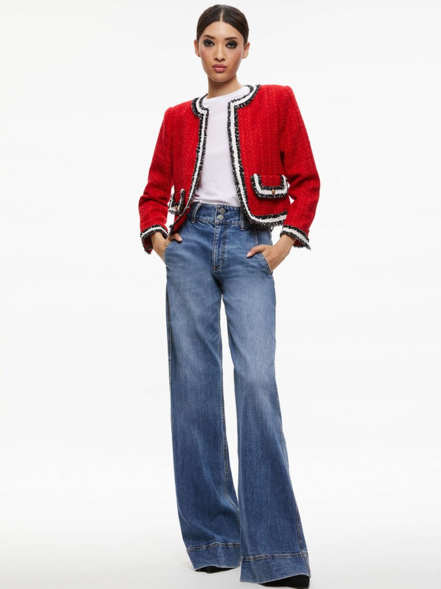 Jackets & Coats * | Landon Tweed Cropped Jacket Alice And Olivia Less Expensive