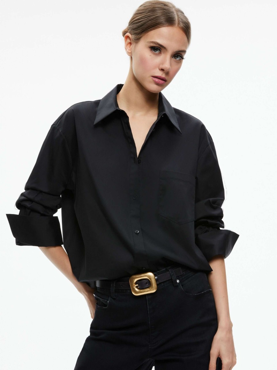 Tops * | Finely Oversized Button Down Shirt Alice And Olivia Best-Selling