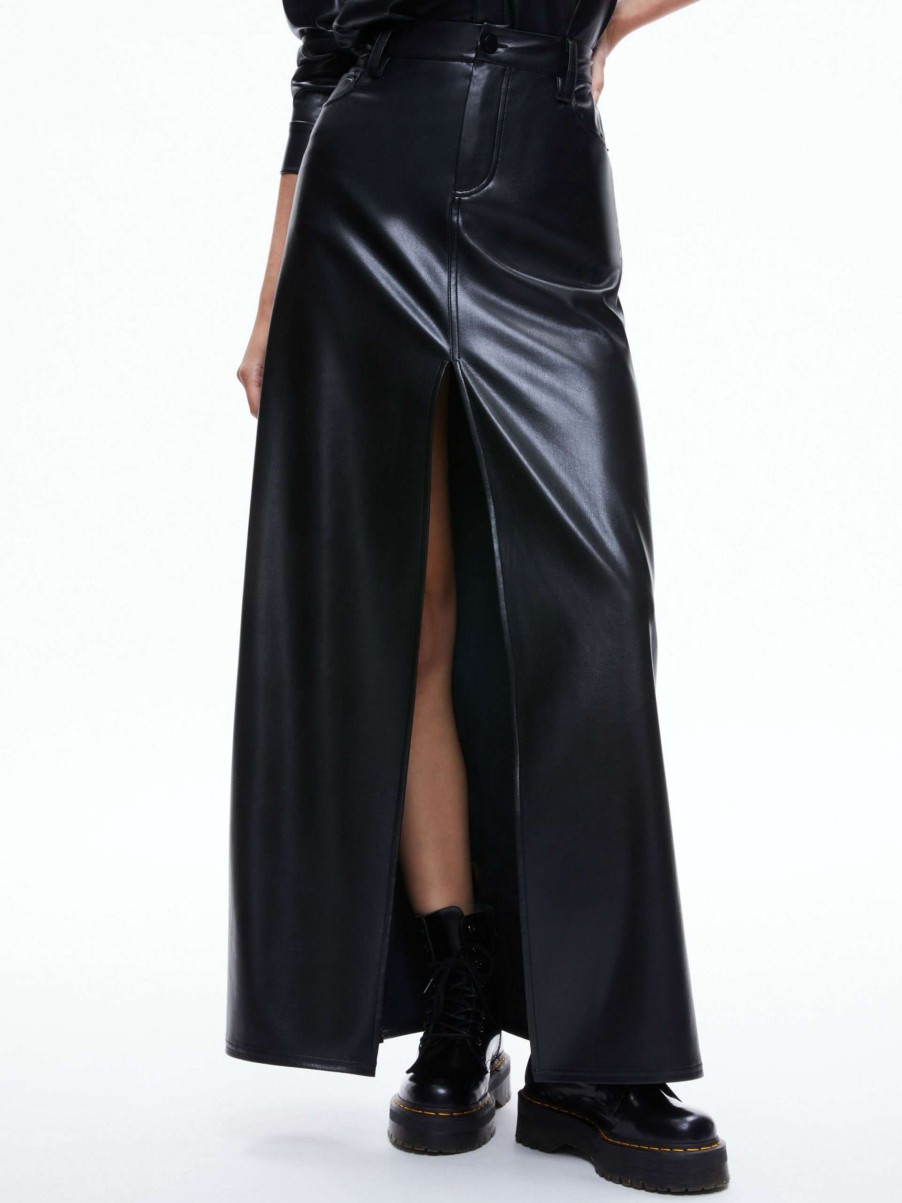 Skirts * | Rye Vegan Leather Maxi Skirt Alice And Olivia 100% Guarantee