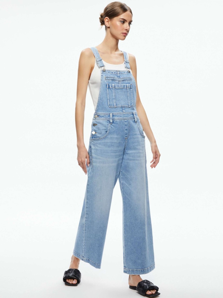 Jumpsuits * | Wesson Straight Leg Jean Overalls Alice And Olivia Exclusive