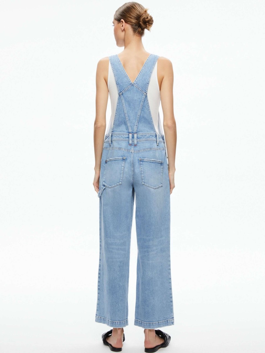 Jumpsuits * | Wesson Straight Leg Jean Overalls Alice And Olivia Exclusive