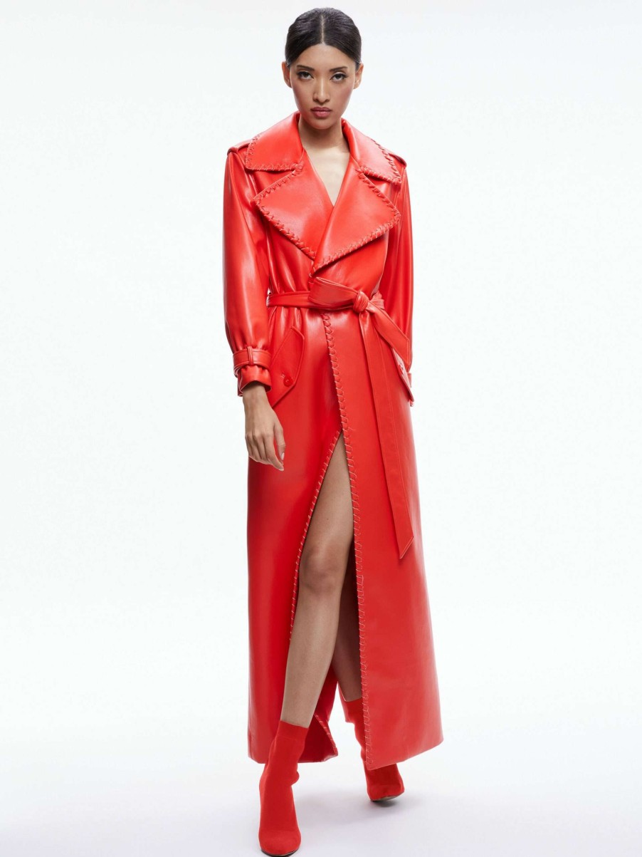 Jackets & Coats * | Nevada Vegan Leather Trench Coat Alice And Olivia Best-Selling