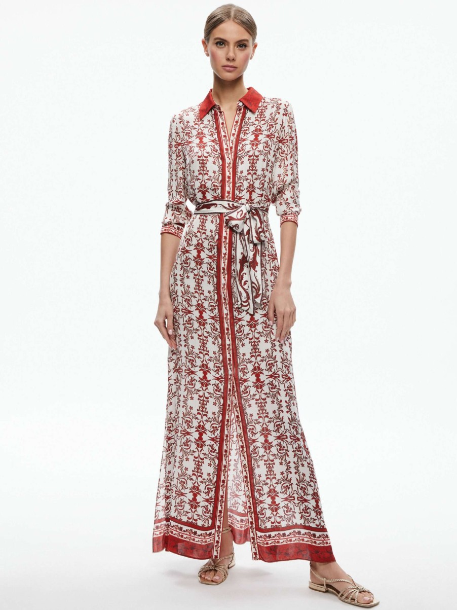 Dresses * | Chassidy Maxi Shirt Dress Alice And Olivia Flash Sale