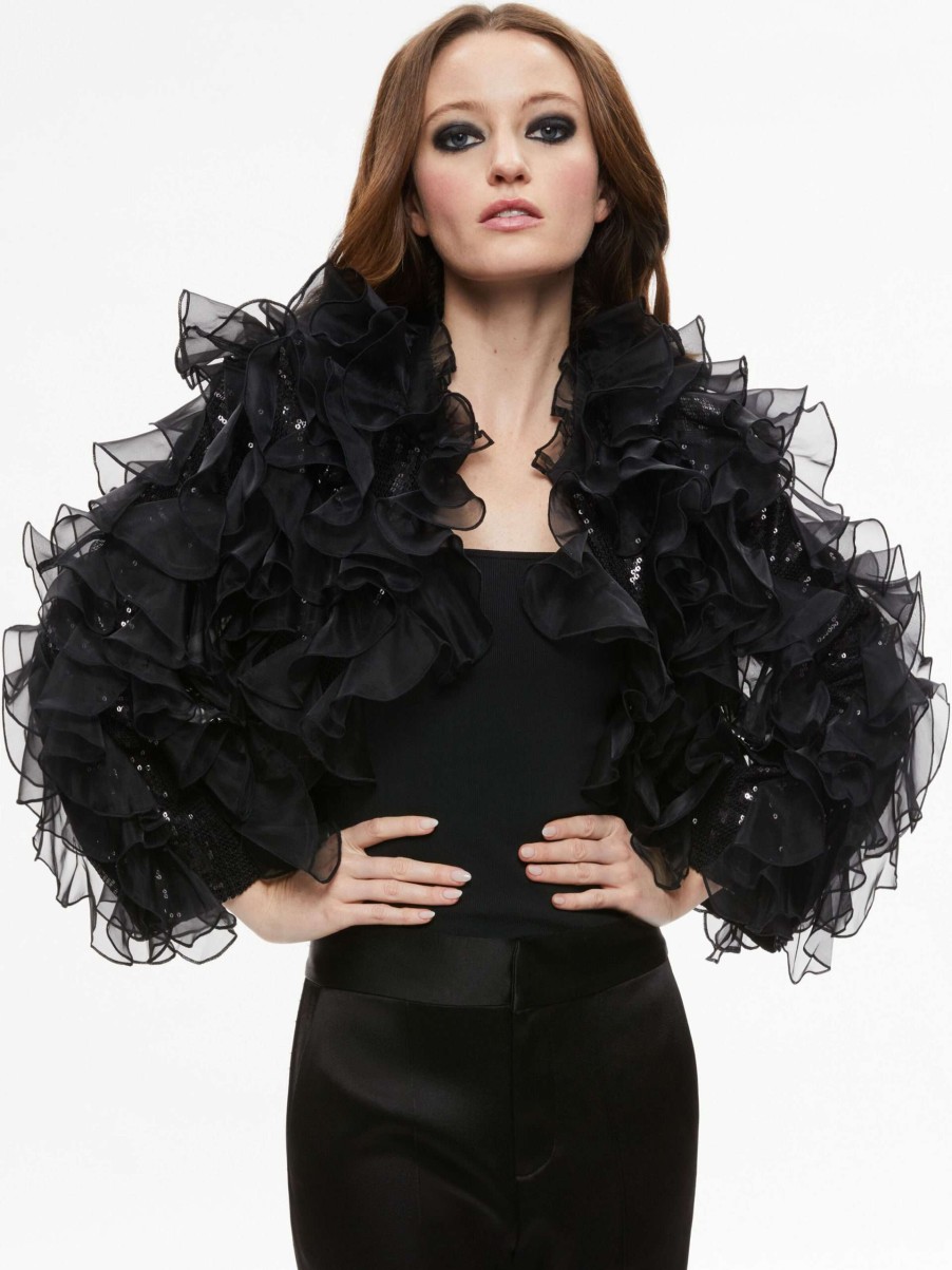 Jackets & Coats * | Britton Ruffled Cropped Jacket Alice And Olivia Premium