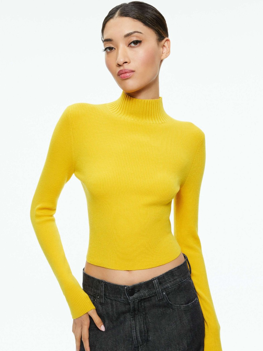 Sweaters * | Senaida Cropped Mock Neck Pullover Alice And Olivia Official