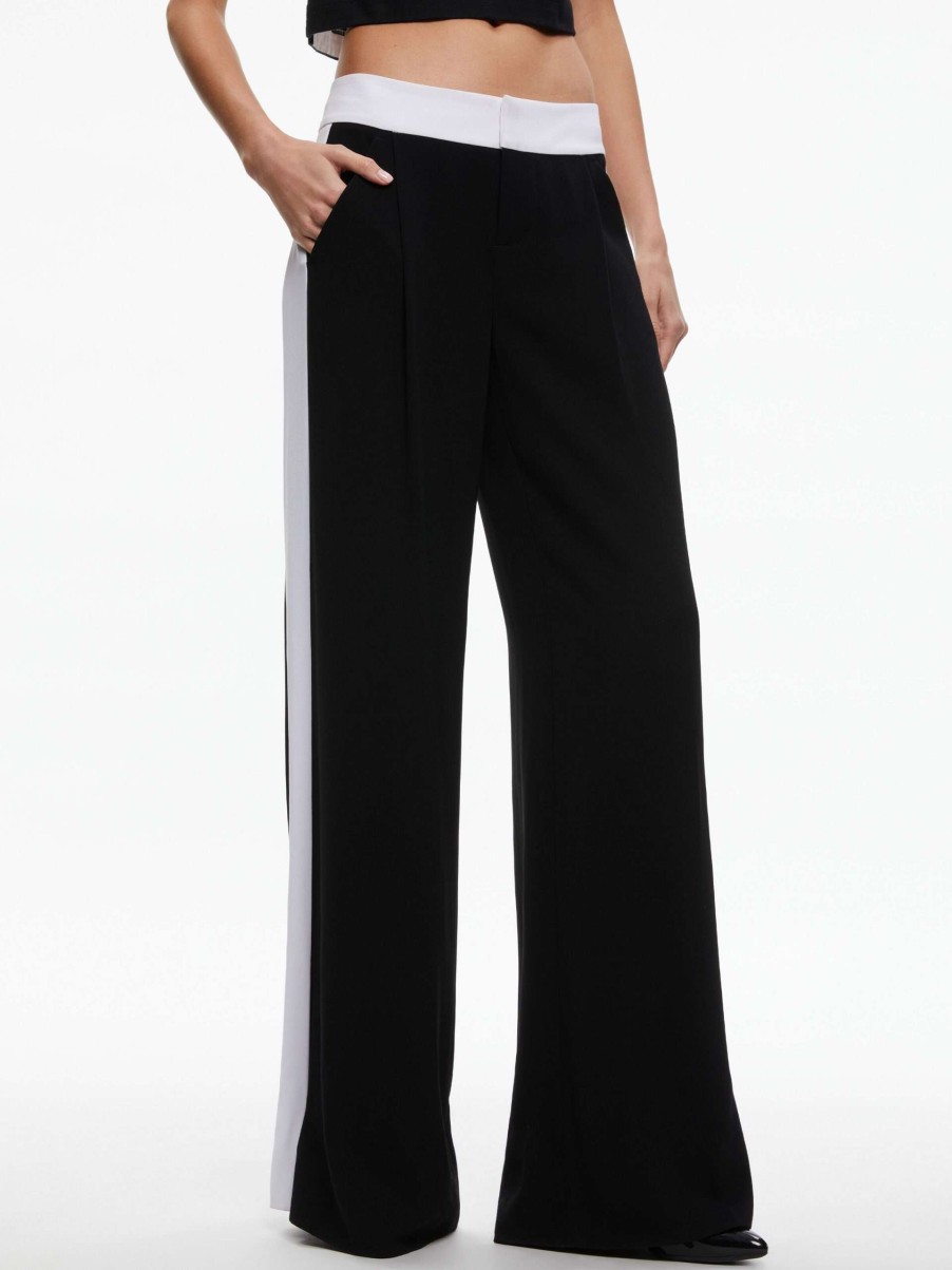 Pants * | Eric Mid Rise Pant With Tux Stripe Alice And Olivia Fashionable