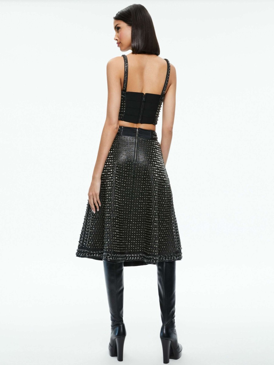 Skirts * | Sosie Studded Leather Midi Skirt Alice And Olivia Free Delivery