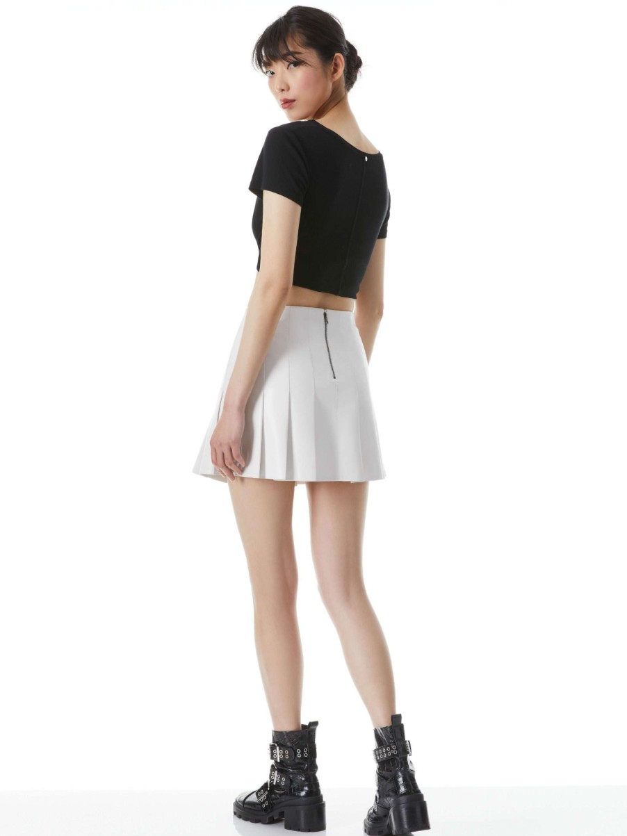 Skirts * | Carter Pleated Vegan Leather Mini Skirt Alice And Olivia Discounts