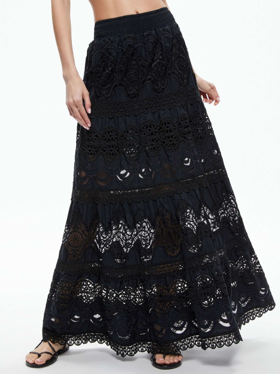 Skirts * | Cali Embroidered Tiered Maxi Skirt Alice And Olivia Clearance Sale