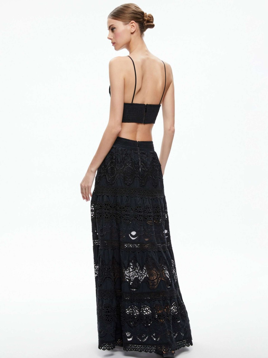 Skirts * | Cali Embroidered Tiered Maxi Skirt Alice And Olivia Clearance Sale