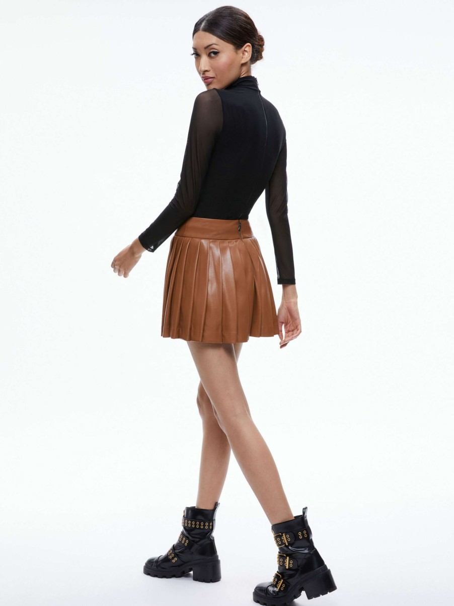 Skirts * | Pura Vegan Leather Pleated Skort Alice And Olivia Discounts