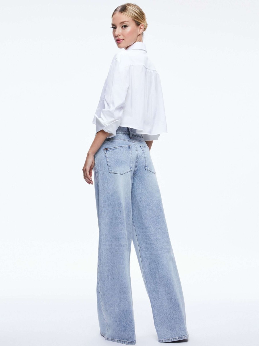 Tops * | Finely Cropped Oversized Button Down Shirt Alice And Olivia Less Expensive