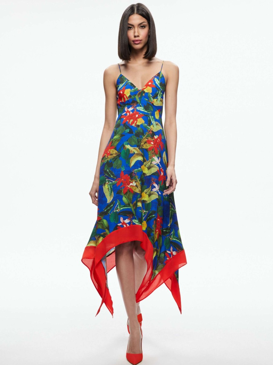 Dresses * | Kayson V-Neck Handkerchief Hem Dress Alice And Olivia Premium