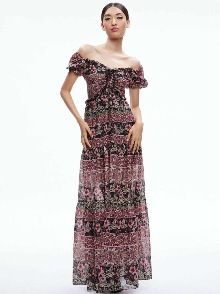 Dresses * | Andrea Puff Sleeve Maxi Dress Alice And Olivia Less Expensive