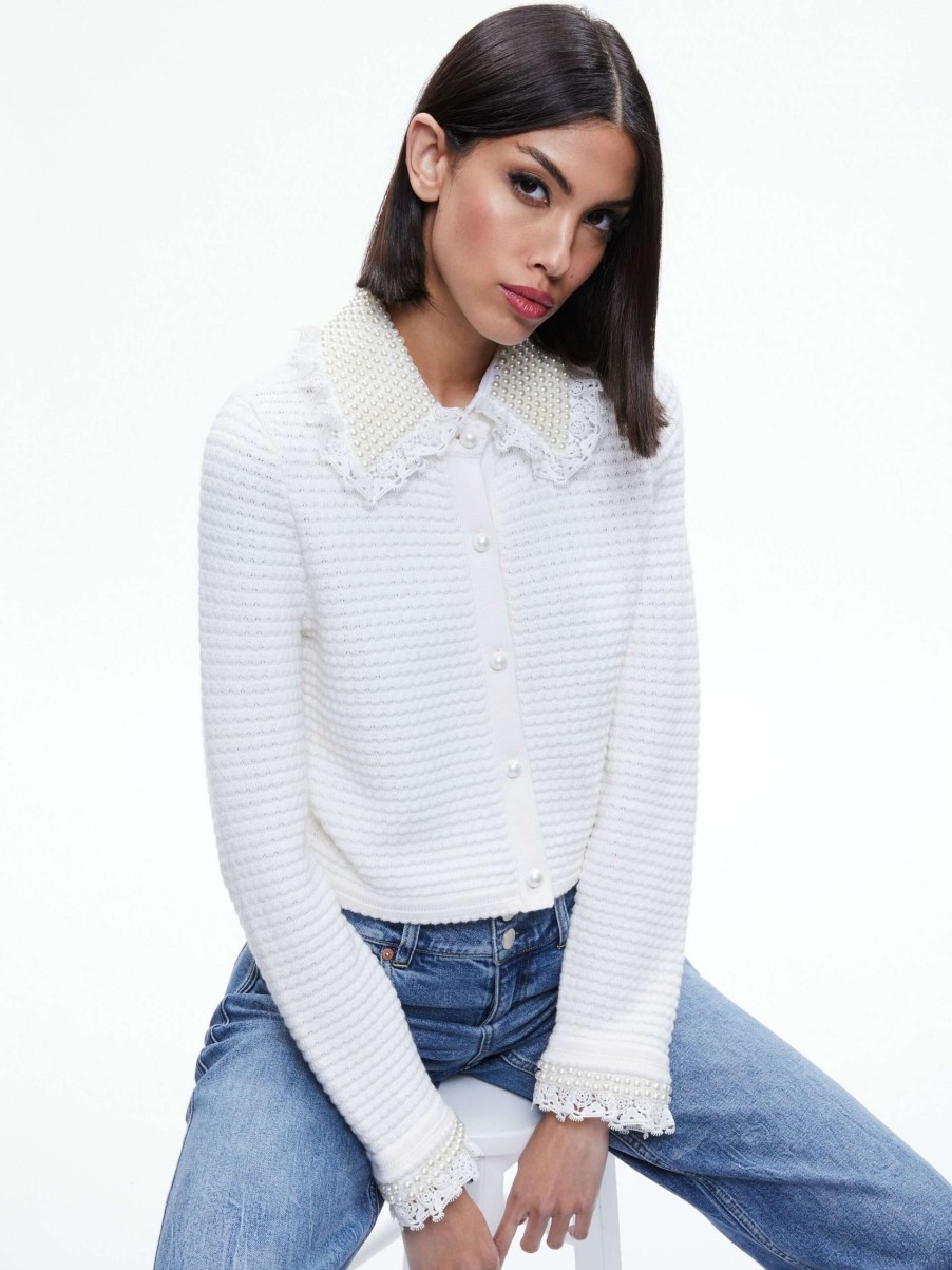 Sweaters * | Noella Embellished Collared Cardigan Alice And Olivia High Quality