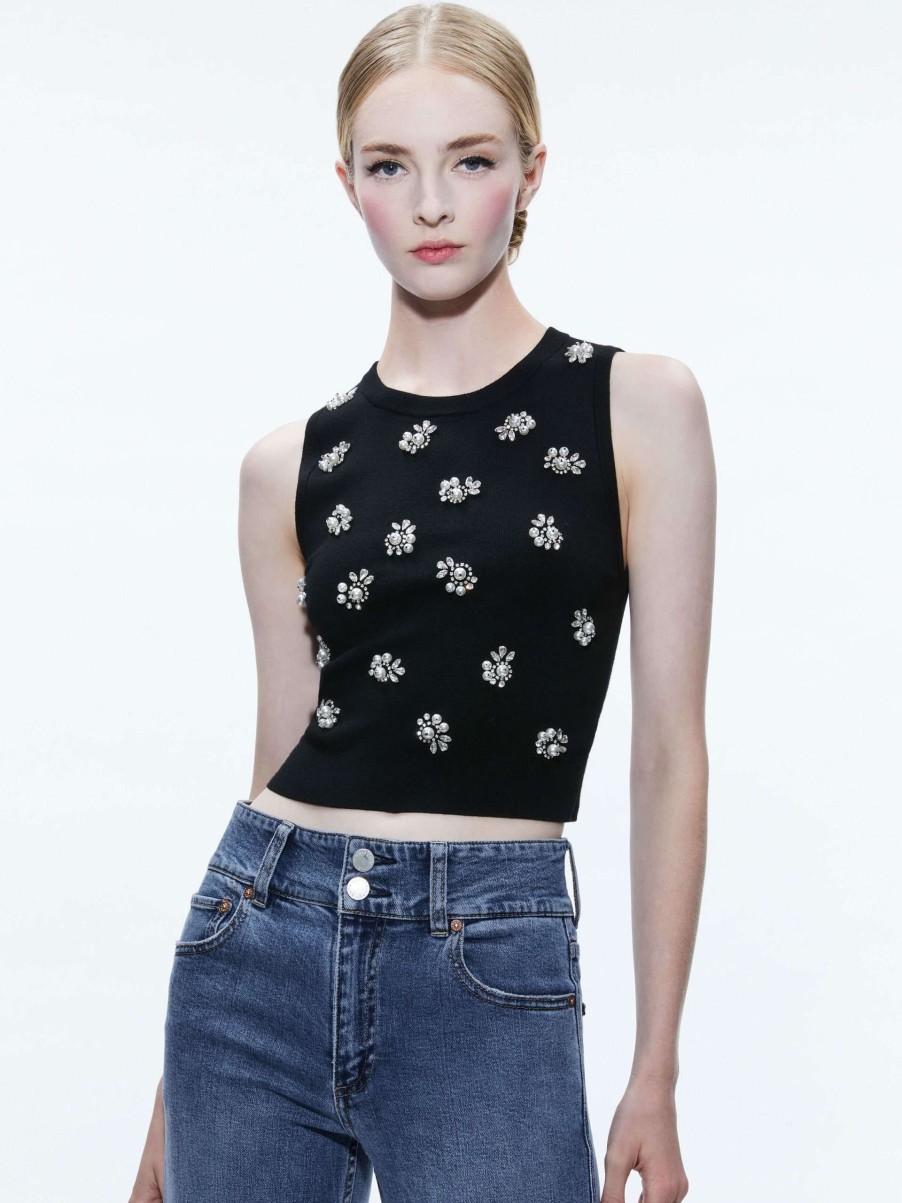 Tops * | Amity Embellished Cropped Tank Alice And Olivia Discounts