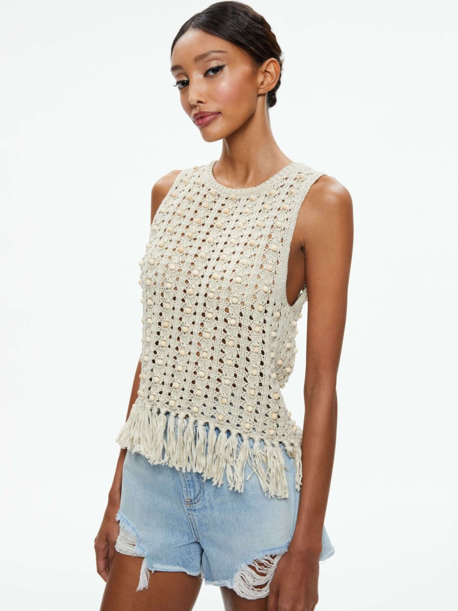 Tops * | Reva Top With Wooden Beads Alice And Olivia Clearance Sale