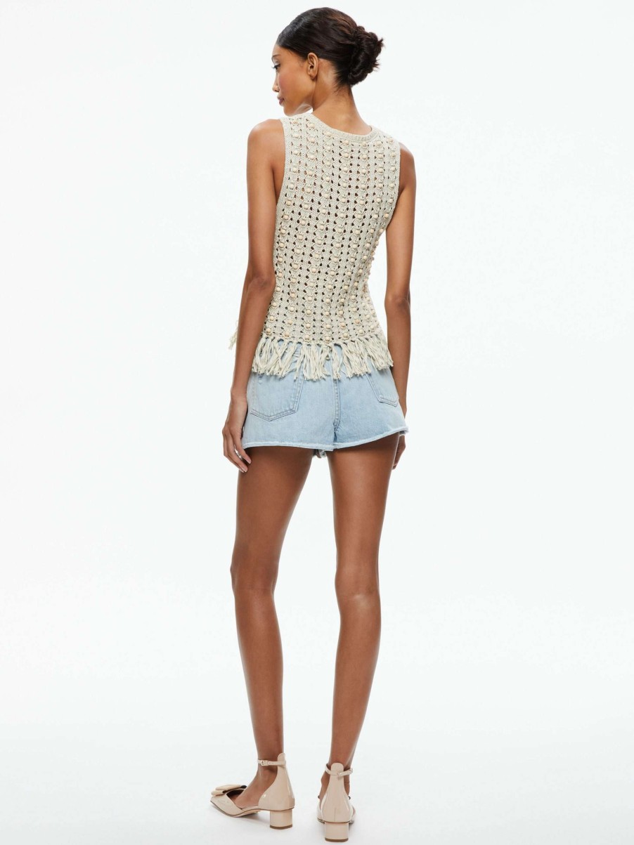 Tops * | Reva Top With Wooden Beads Alice And Olivia Clearance Sale