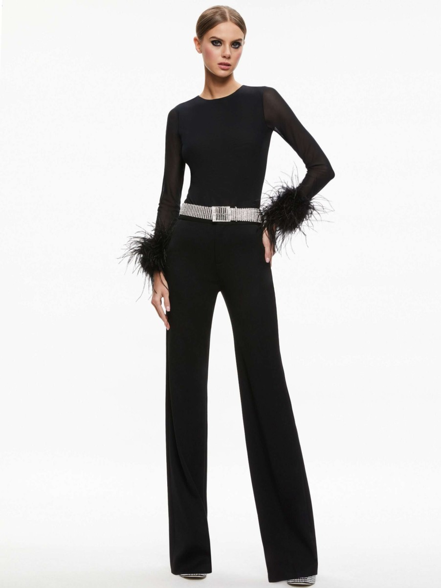 Tops * | Delaina Feather Cuff Sleeve Top Alice And Olivia High Quality