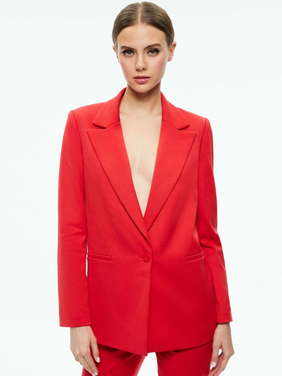 Jackets & Coats * | Denny Notch Collar Boyfriend Blazer Alice And Olivia Official