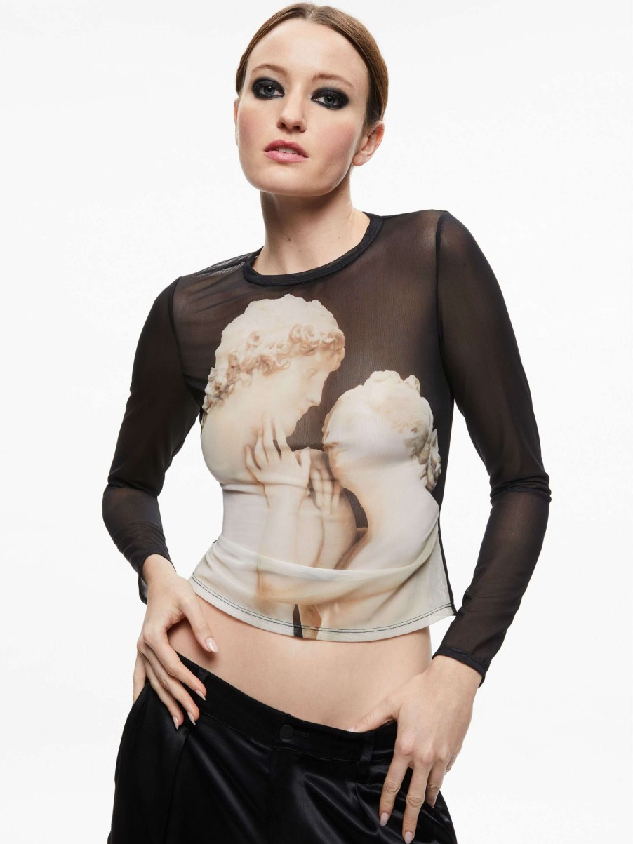 Tops * | Delaina Mesh Crop Top Alice And Olivia Excellent Quality