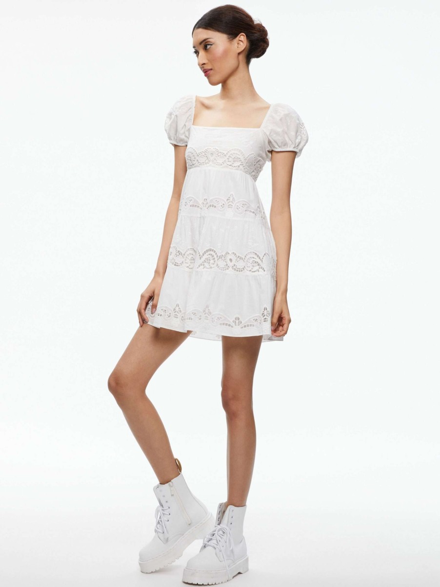 Dresses * | Rowen Embroidered Tiered Mini Dress Alice And Olivia High Quality