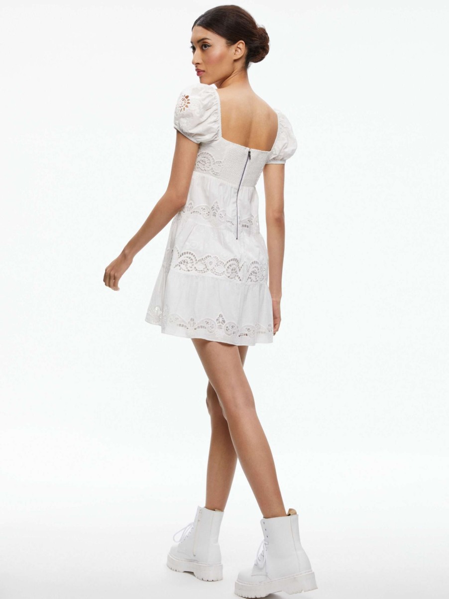 Dresses * | Rowen Embroidered Tiered Mini Dress Alice And Olivia High Quality