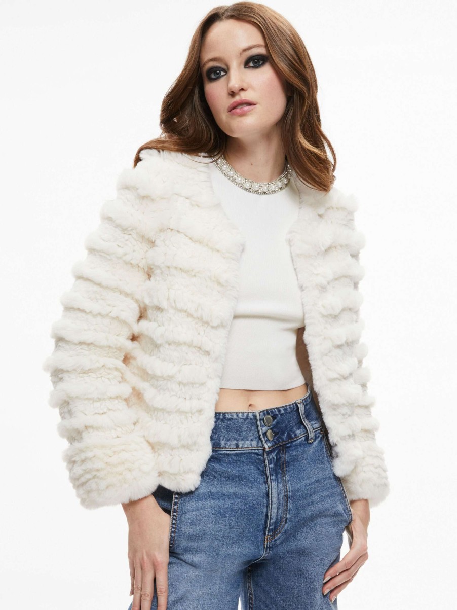 Jackets & Coats * | Fawn Faux Fur Textured Jacket Alice And Olivia Official