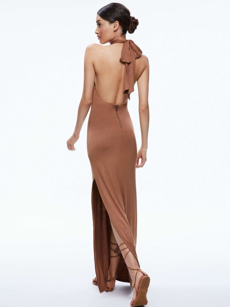 Dresses * | Amaya Halter Neck High Slit Dress Alice And Olivia Discount Sale