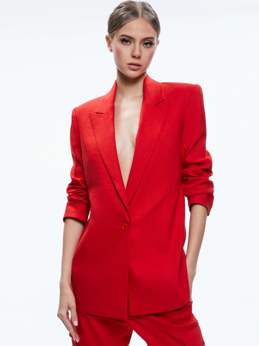 Jackets & Coats * | Johanna Boxy Strong Shoulder Blazer Alice And Olivia Sale Online