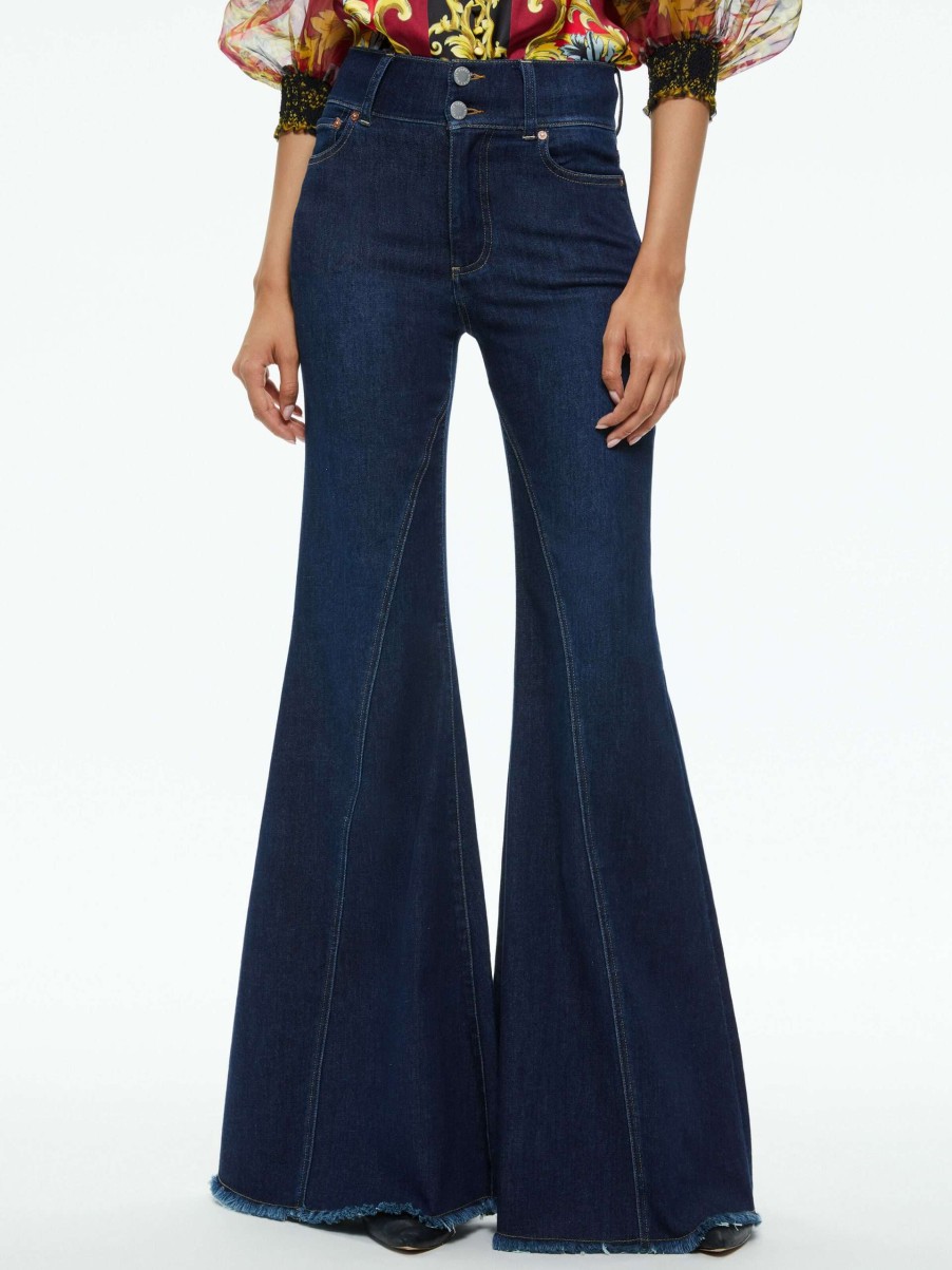 Pants * | Beautiful High Rise Ruffle Hem Jean Alice And Olivia Large Choice