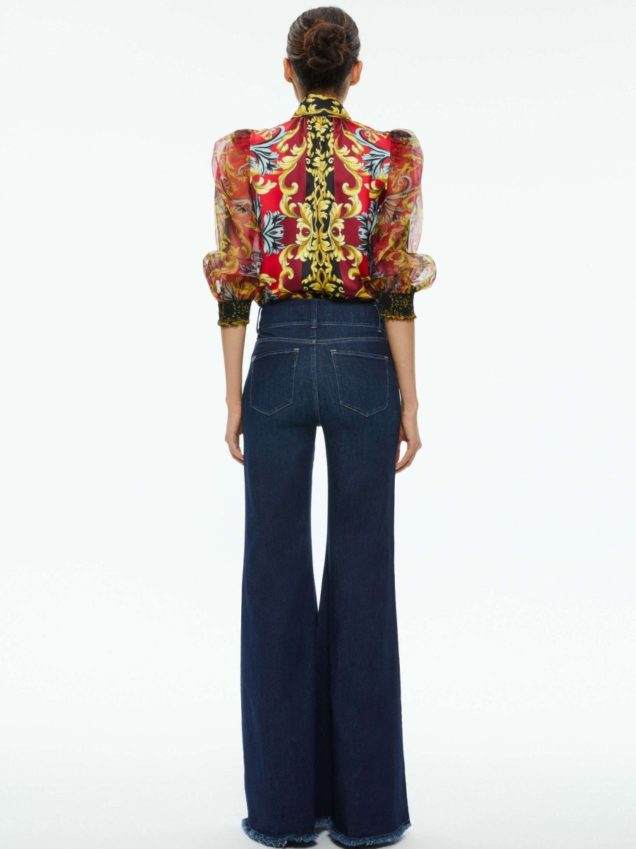 Pants * | Beautiful High Rise Ruffle Hem Jean Alice And Olivia Large Choice