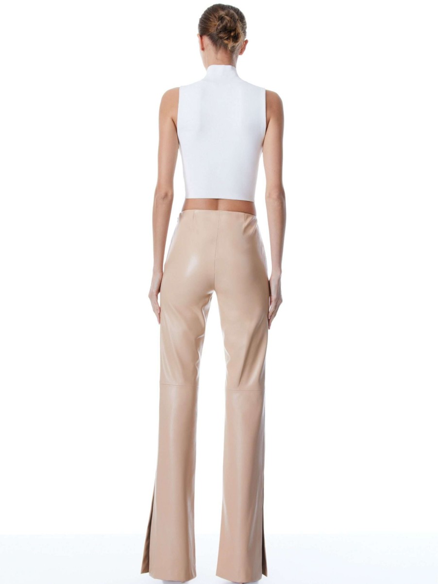 Pants * | Teeny Vegan Leather Side Slit Pant Alice And Olivia Clearance Sale