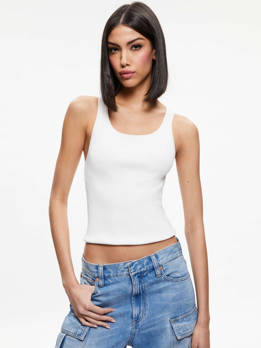 Tops * | Amberly Scoop Neck Ribbed Tank Alice And Olivia Sale Online