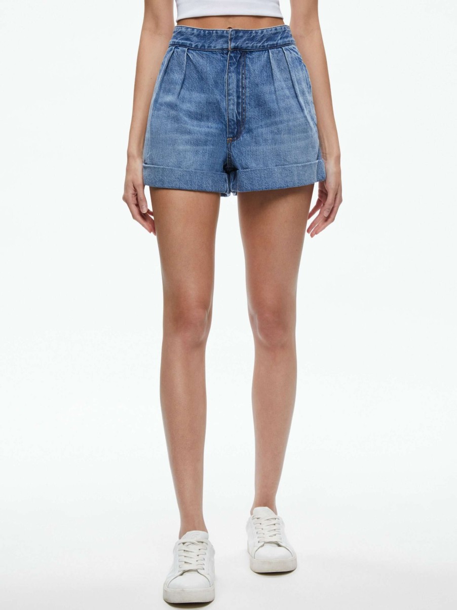 Shorts * | Conry Pleated Denim Short Alice And Olivia Crazy Deals