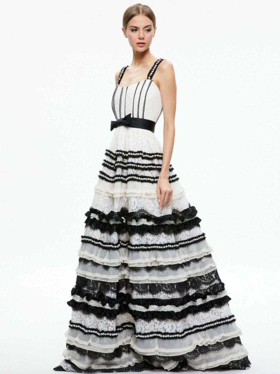 Dresses * | Denita Bustier Ruffle Gown Alice And Olivia Fashionable