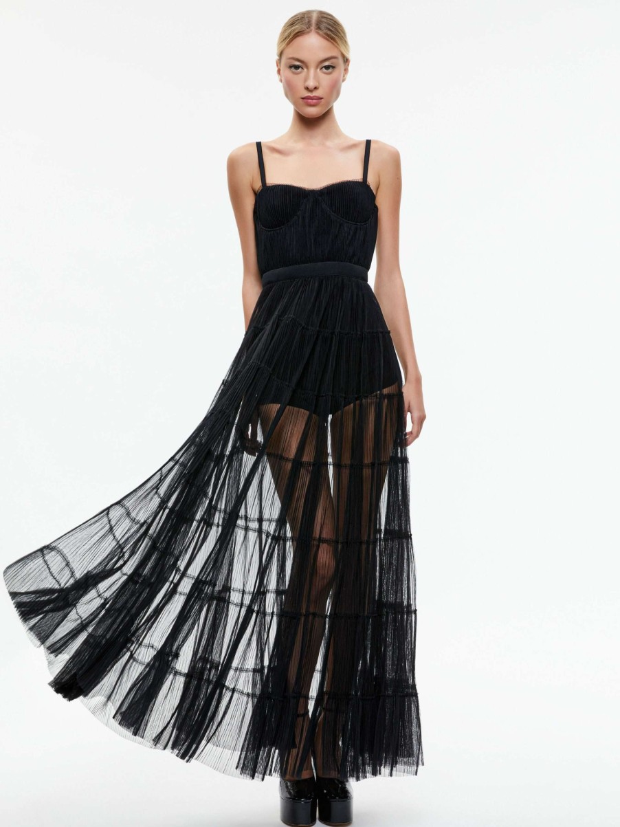 Dresses * | Deena Pleated Maxi Dress With Hot Pant Alice And Olivia Large Choice