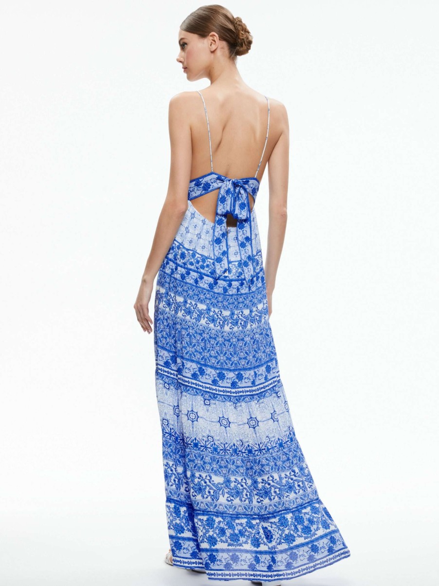 Dresses * | Karolina Tie Back Maxi Dress Alice And Olivia Less Expensive