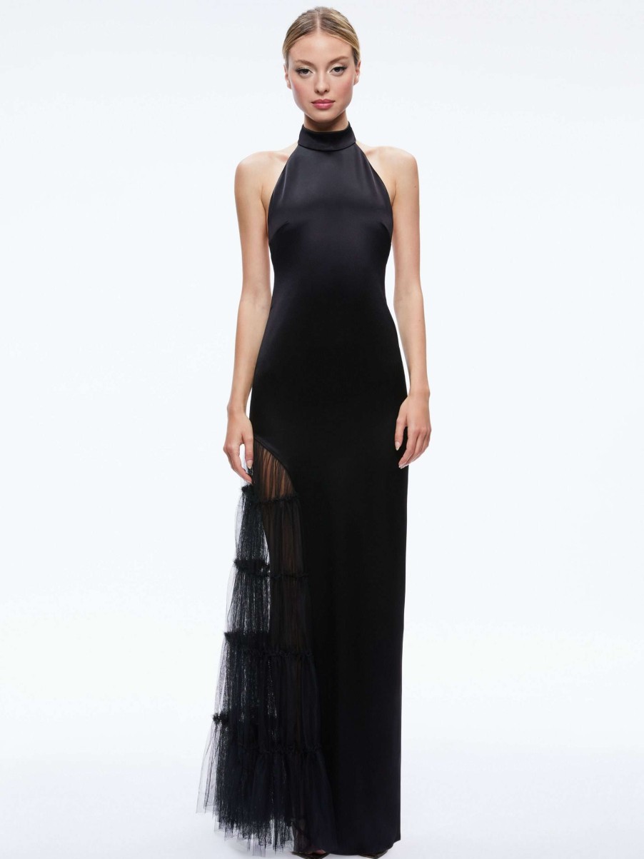 Dresses * | Ryn Slit Tulle Panel Maxi Dress Alice And Olivia Large Choice