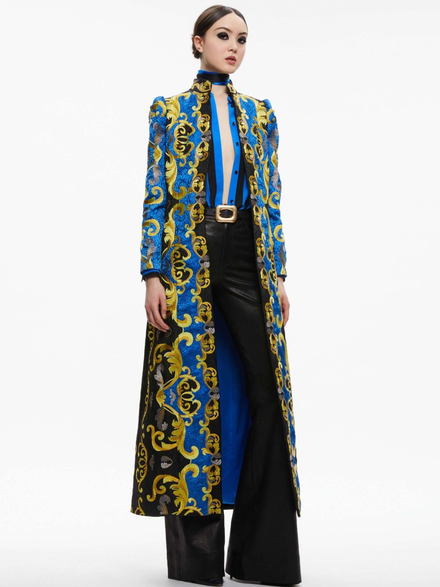 Jackets & Coats * | Thomas Embroidered Maxi Coat Alice And Olivia Crazy Deals