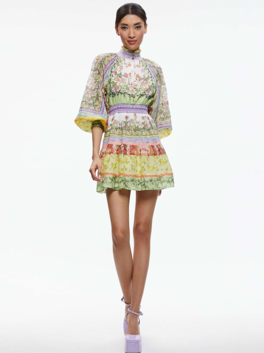 Dresses * | Lavinia Blouson Sleeve Mini Dress Alice And Olivia Crazy Deals