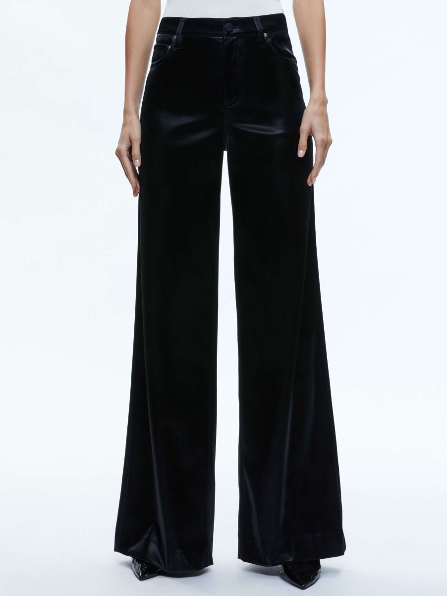 Pants * | Trish Shiny Vegan Leather Baggy Pant Alice And Olivia Discounts