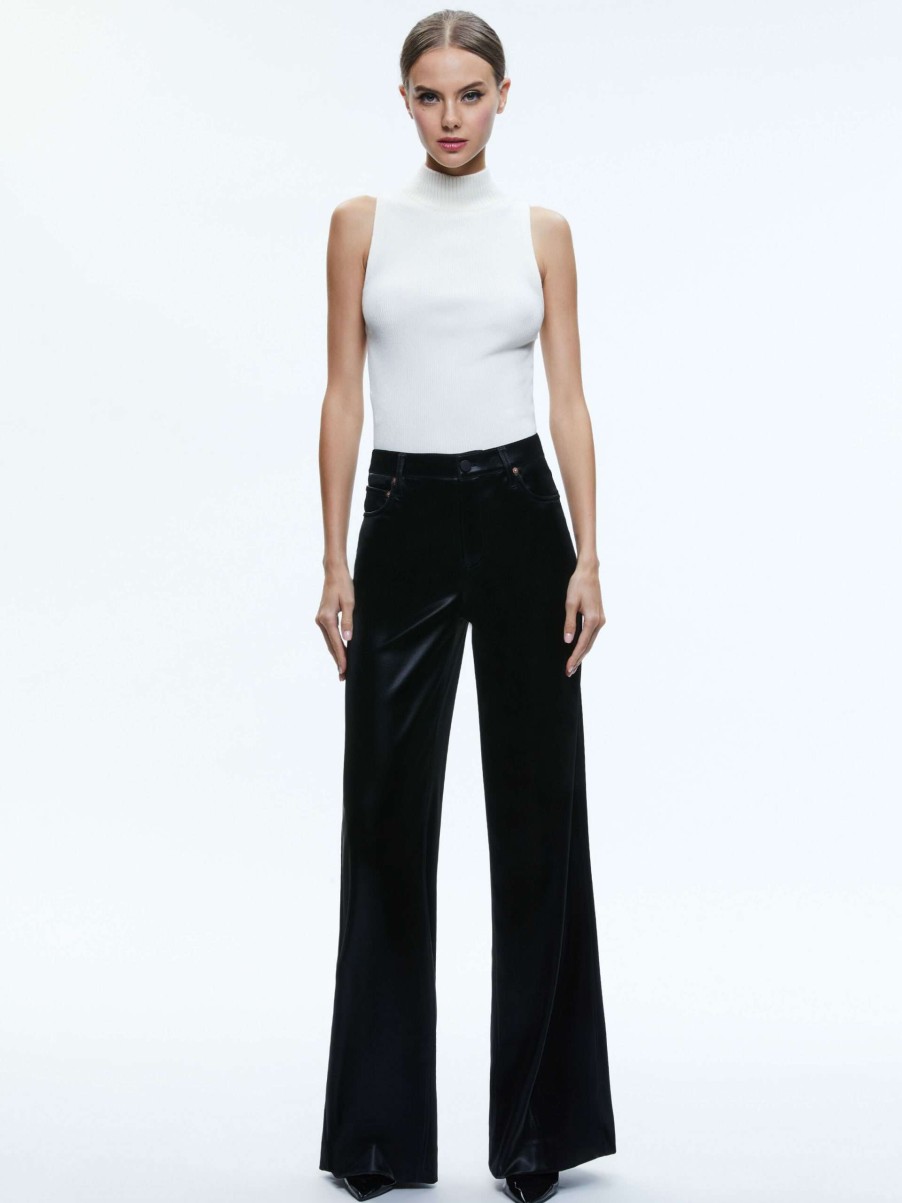 Pants * | Trish Shiny Vegan Leather Baggy Pant Alice And Olivia Discounts