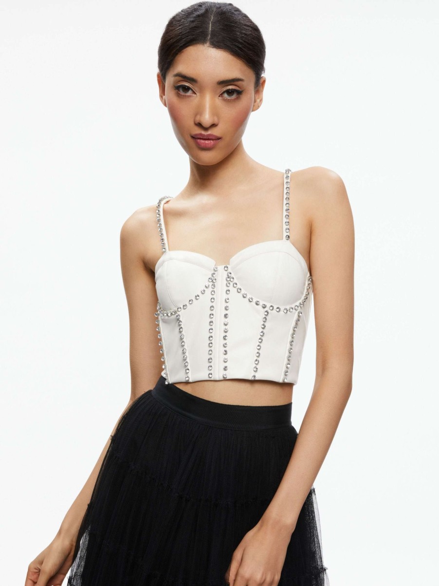 Tops * | Jeanna Bustier Vegan Leather Crop Top Alice And Olivia Fashionable