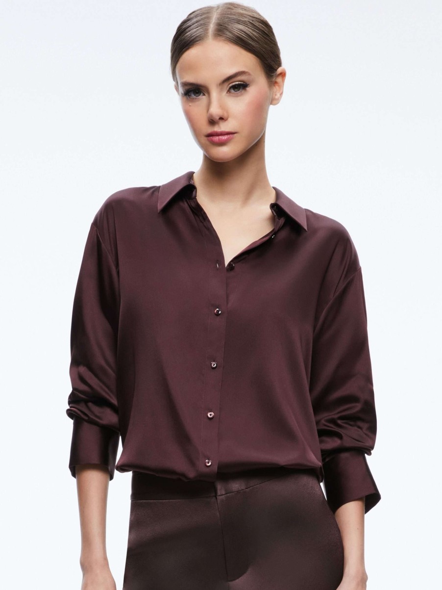 Tops * | Finely Oversized Button Down Shirt Alice And Olivia Fashionable