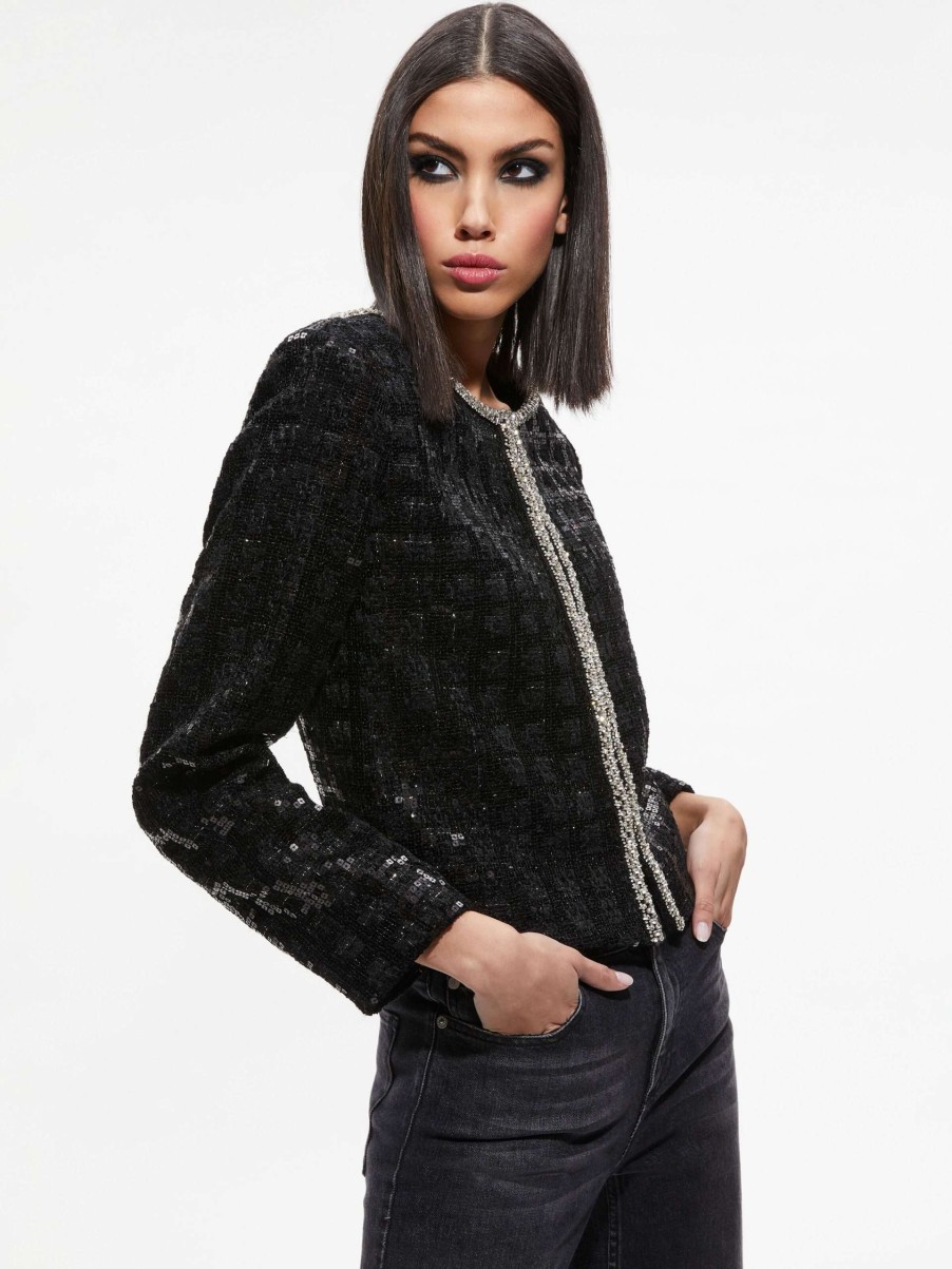 Jackets & Coats * | Kidman Sequin Tweed Jacket Alice And Olivia High Quality