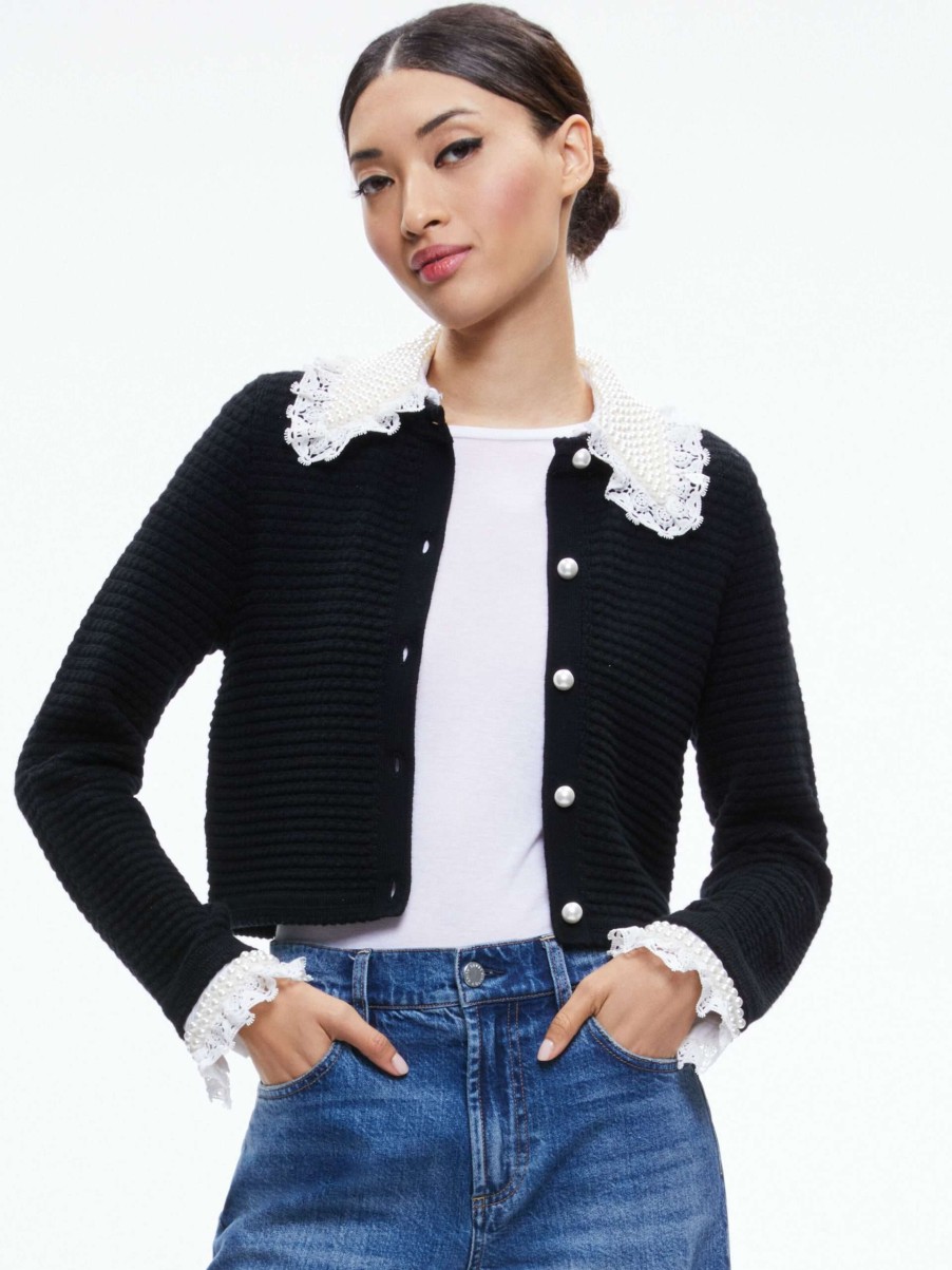 Sweaters * | Noella Embellished Collared Cardigan Alice And Olivia Official