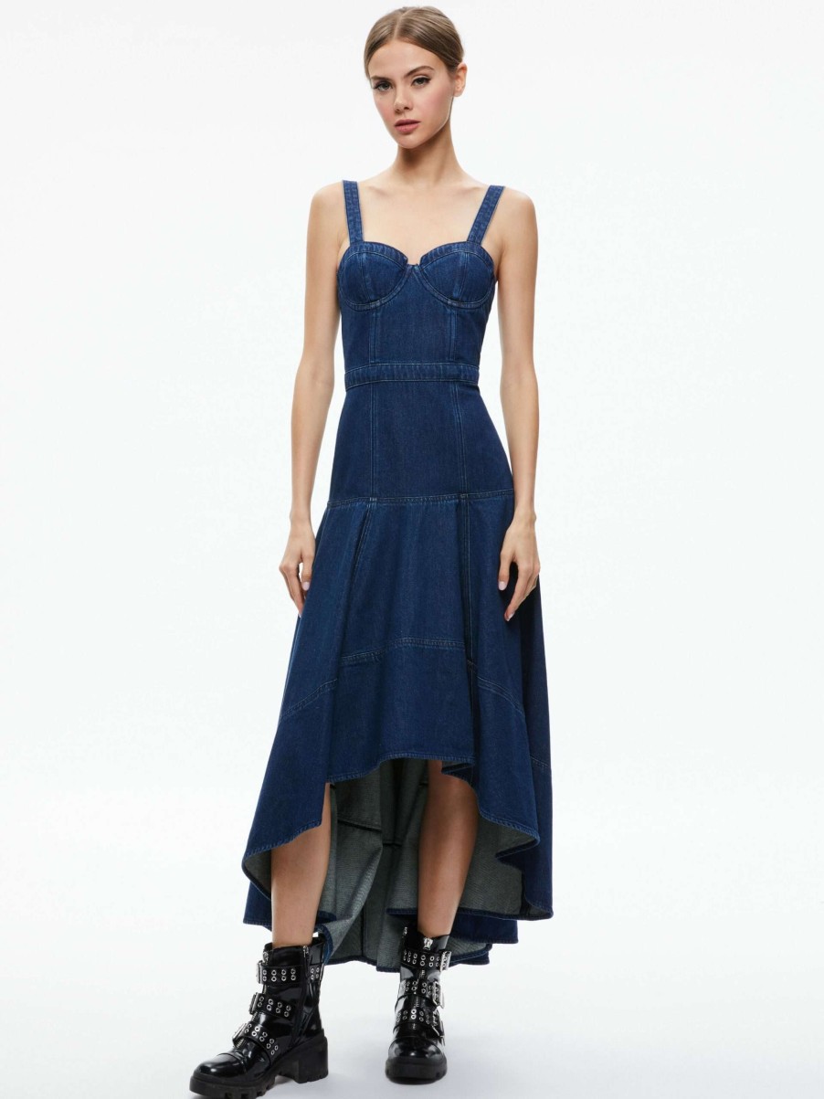 Dresses * | Donella Denim High Low Dress Alice And Olivia Classical